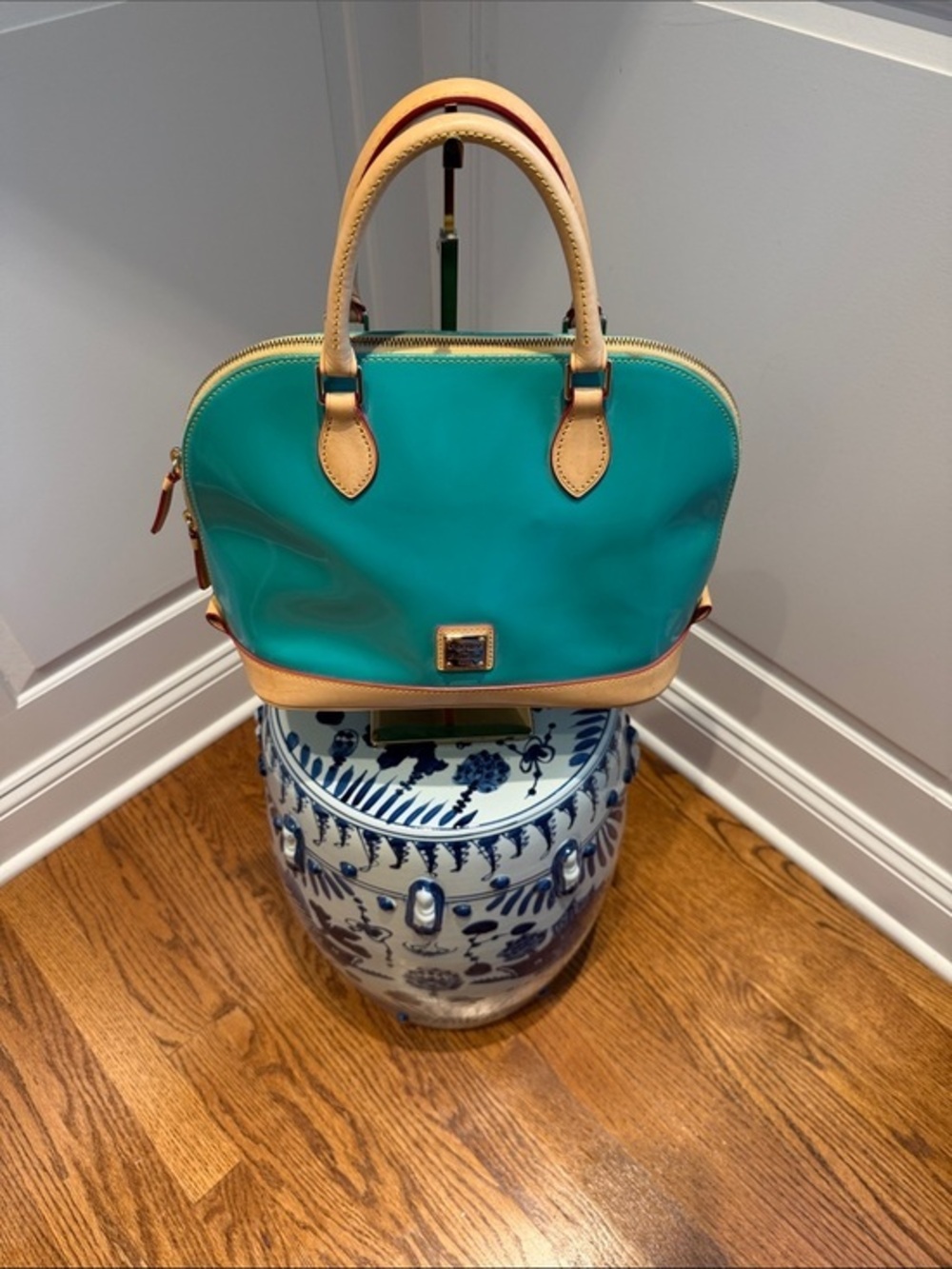 Dooney & Bourke Zip Zip Sea foam Patent Satchel